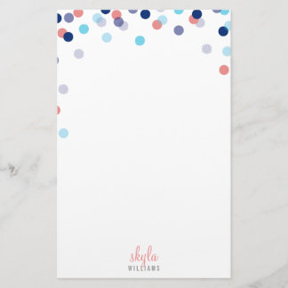 PERSONAL NOTE cute bright confetti navy blue coral Stationery