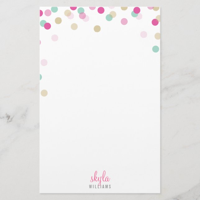 PERSONAL NOTE cute bright confetti pink mint gold Stationery (Front)