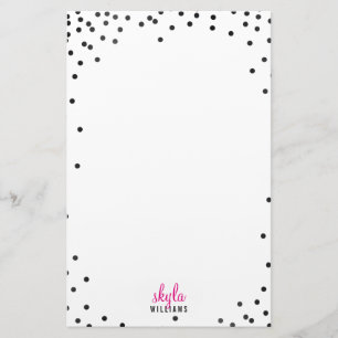 PERSONAL NOTE cute fun polka dot confetti black Stationery