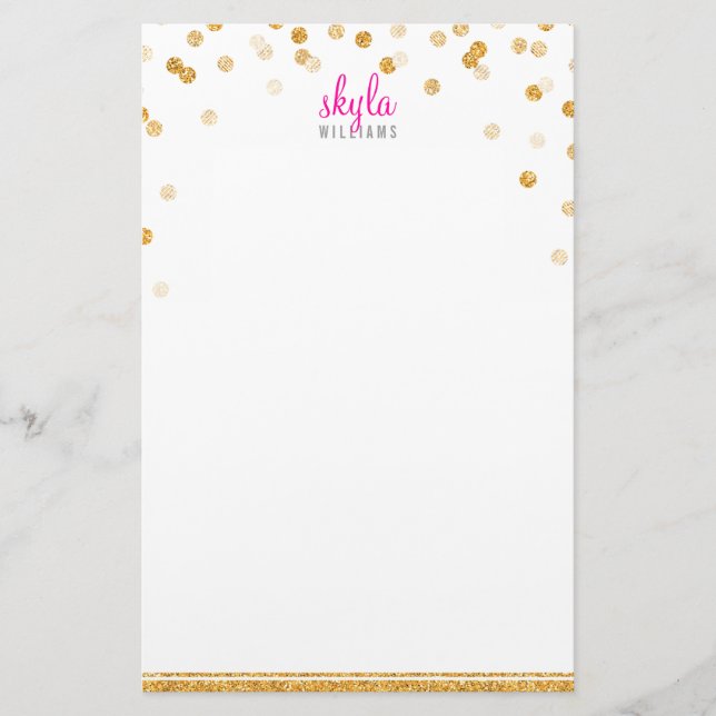 PERSONAL NOTE polka dot confetti bold gold glitter Stationery (Front)