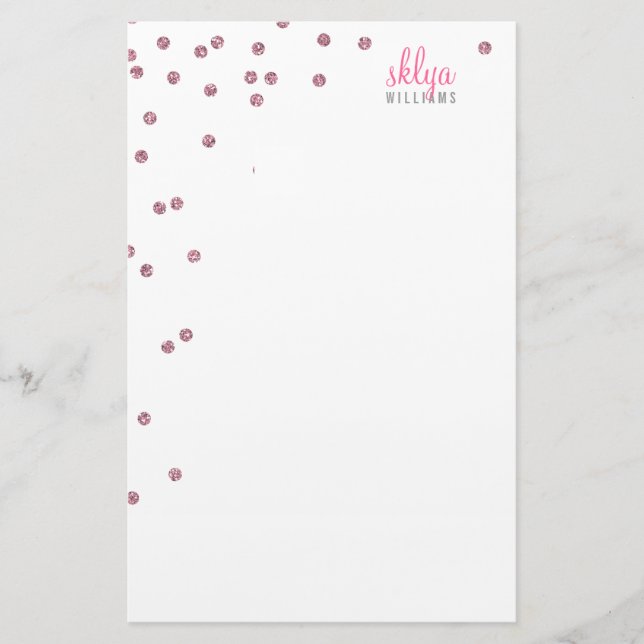 PERSONAL NOTE polka dot confetti pink glitter Stationery (Front)