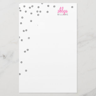 PERSONAL NOTE polka dot confetti silver glitter Stationery