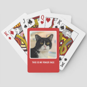 Personal Photo Custom Text Red and White Frame Playing Cards