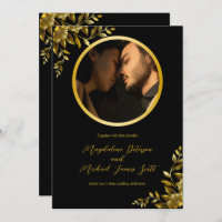 Personal Photo Gold Circle Frame on Black Wedding
