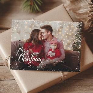 Personal Photo Merry Christmas Green Holiday Card