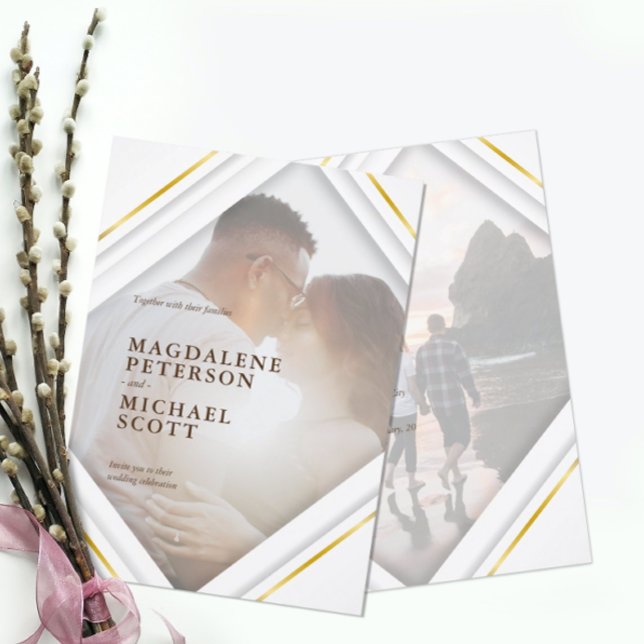 Personal Photo Modern Gold Frame Wedding Invitation (Creator Uploaded)