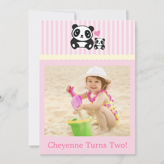 Personal Photo Panda Birthday Invitation - Pink (Front)