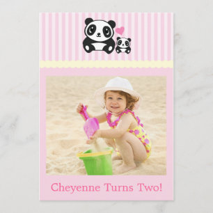Personal Photo Panda Birthday Invitation - Pink