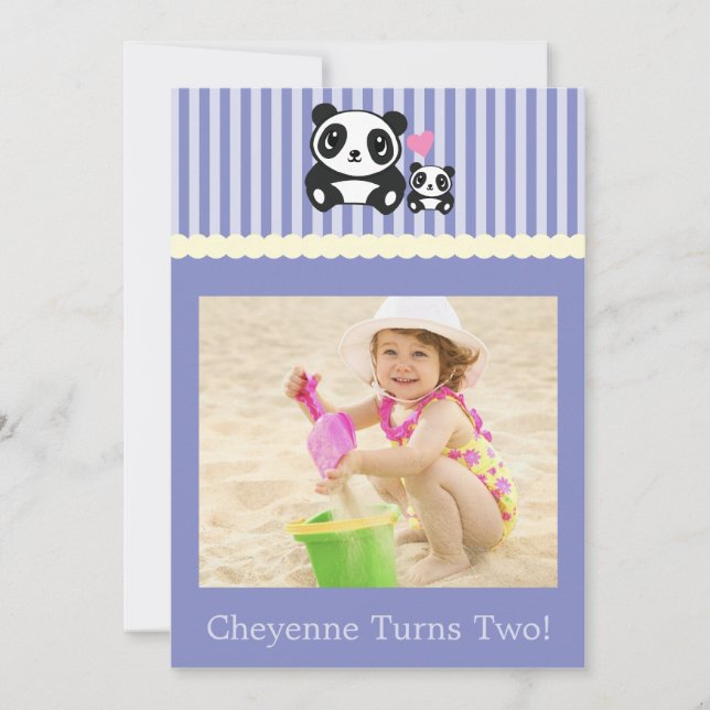 Personal Photo Panda Birthday Invitation - Purple (Front)