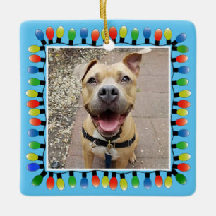 Personal Photo Party Lights Blue Double Sided Ceramic Ornament