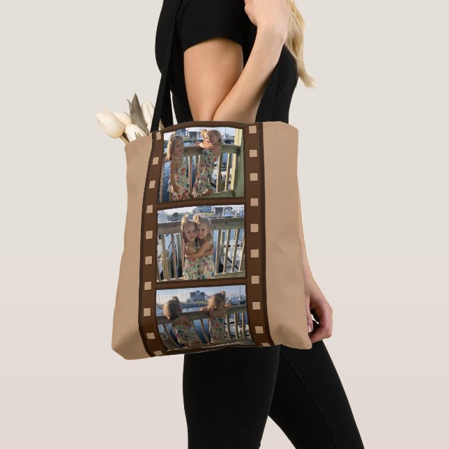 Personal Photo Retro Film Strip Tan Tote (Close Up)