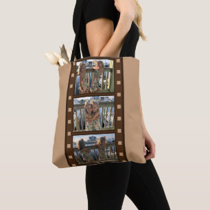 Personal Photo Retro Film Strip Tan Tote Bag