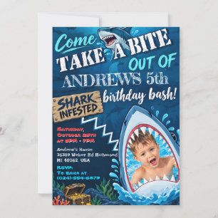 Personal Photo Shark Attack Birthday Invitation