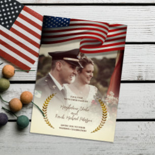 Personal Photo   USA Flag   Laurel Leaves Wedding Invitation