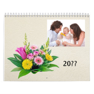 Personal Photos with small Frame and Flowers Calendar
