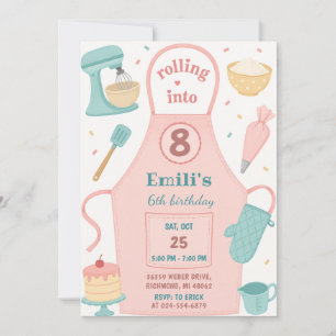 Personal Pink Apron Cooking Birthday Invitation