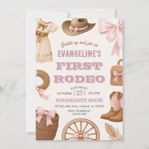Personal Pink First Rodeo Cowgirl Birthday Invitation