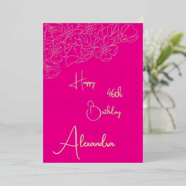 Personal Pink  & Gold Named & Aged Birthday Card (Standing Front)