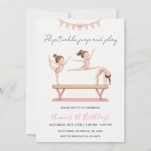 Personal Pink Gymnastics Birthday  Invitation