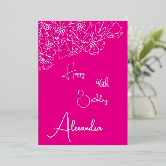 Personal Pink & Silver Named & Aged Birthday Card (Standing Front)