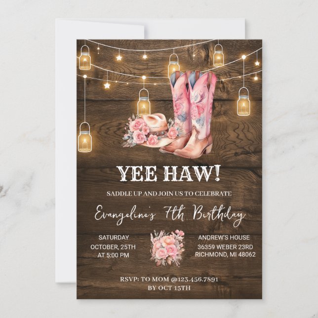 Personal Pink Western Cowgirl Birthday invitation (Front)