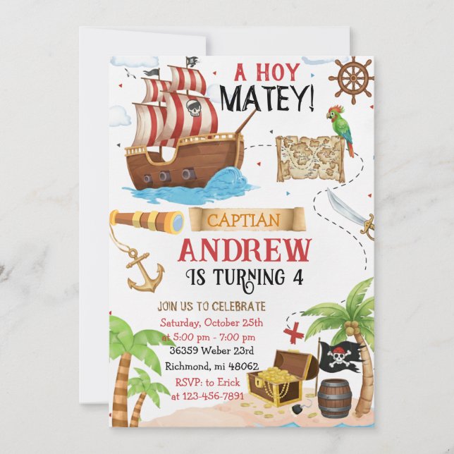 Personal Pirate Birthday Party Invitation Card (Front)