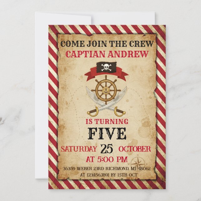 Personal Pirate Birthday Party Invitation Card (Front)
