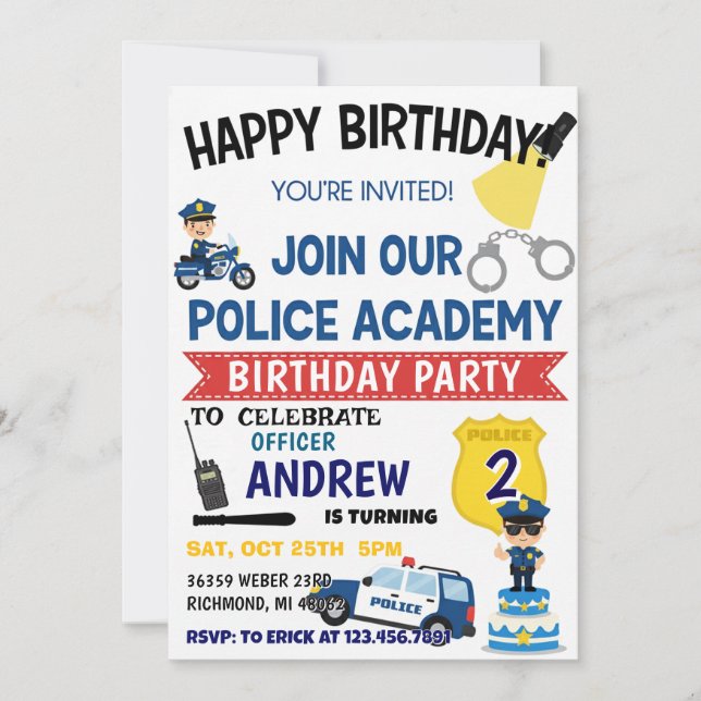 Personal Police Cop Party birthday invitation (Front)