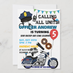 Personal Policeman Cop birthday Party for kid Invitation
