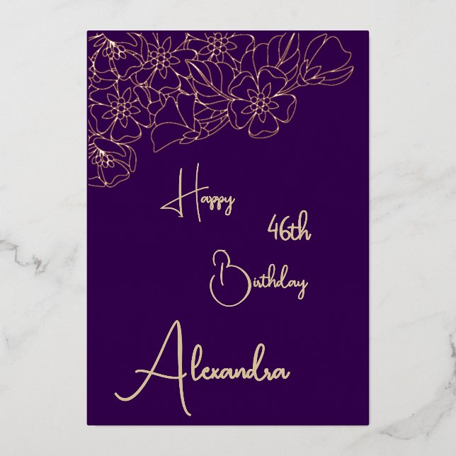 Personal Purple & Gold Named & Aged Birthday Card (Front)