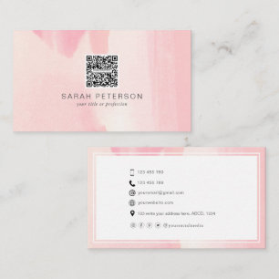 Personal QR code stylish abstract blush watercolor Business Card