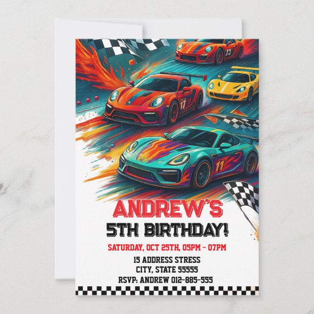 Personal Race car sport birthday invitation (Front)