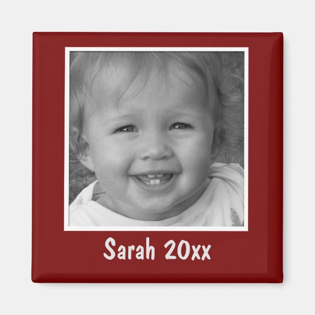 Personal Red Greeting Custom Photo and Text Magnet (Front)