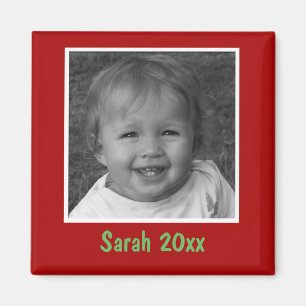 Personal Red Greeting Custom Photo and Text Magnet