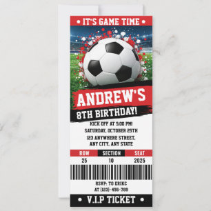 Personal Red theme Soccer Ticket Birthday Invitation
