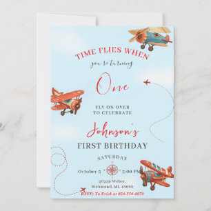 Personal Retro Aeroplane first Birthday party Invitation