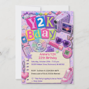 Personal Retro Girl Y2K Birthday Invitation