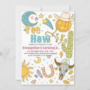 Personal Retro Space Yee Haw Cowgirl Birthday  Invitation