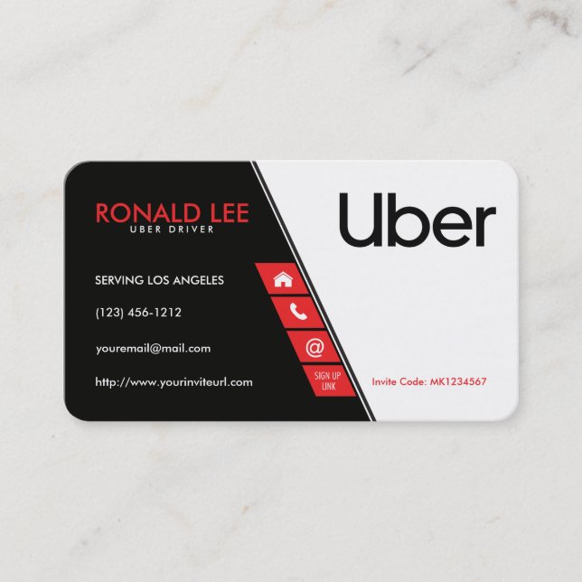 Personal Ride Sharing Uber Driver (New Uber Logo) Business Card (Front)