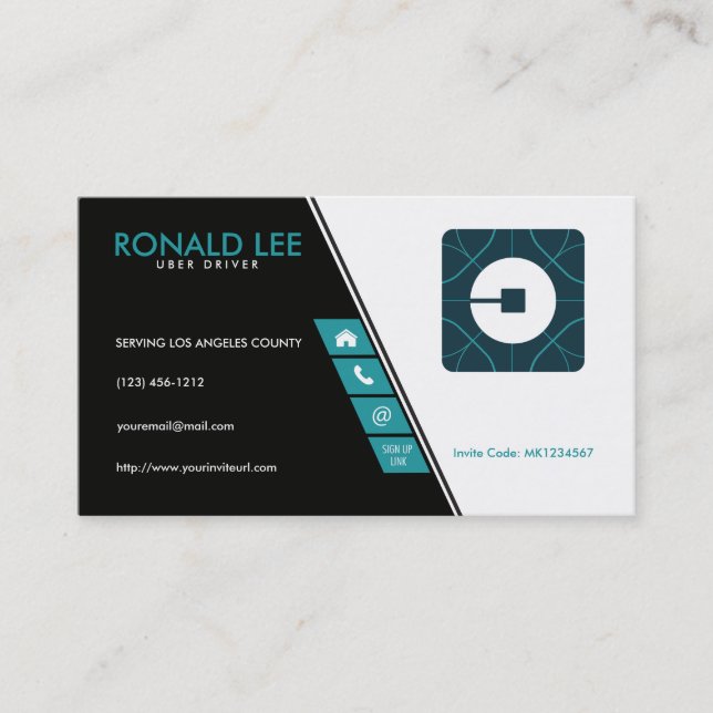 Personal Ride Sharing Uber Driver (New Uber Logo) Business Card (Front)