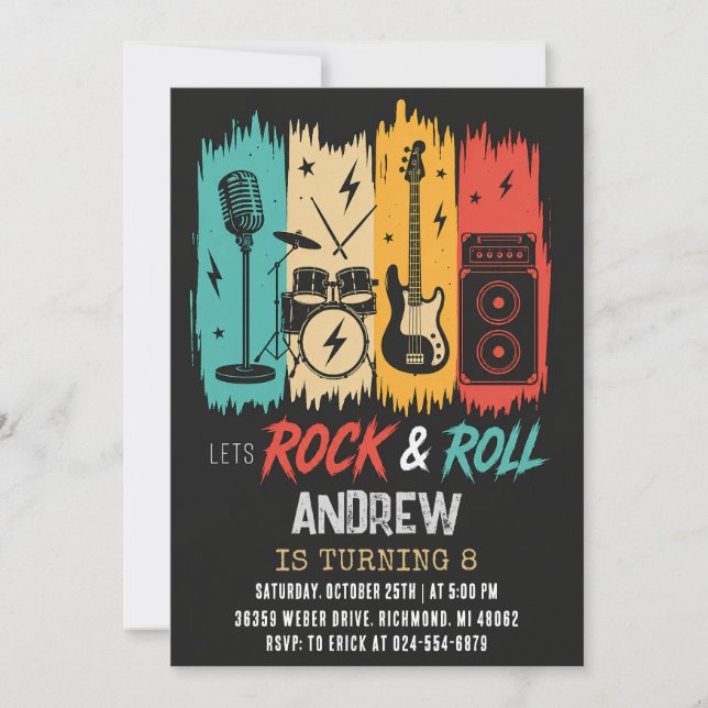 Personal Rock and Roll Birthday Invitation (Front)