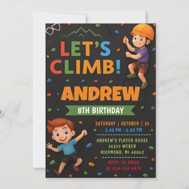 Personal Rock Climbing Birthday Invitation (Front)