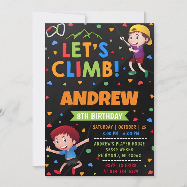 Personal Rock Climbing Birthday Invitation (Front)