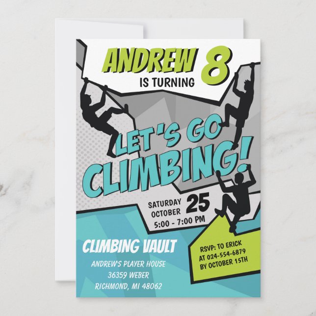 Personal Rock Climbing Birthday Party Invitation (Front)