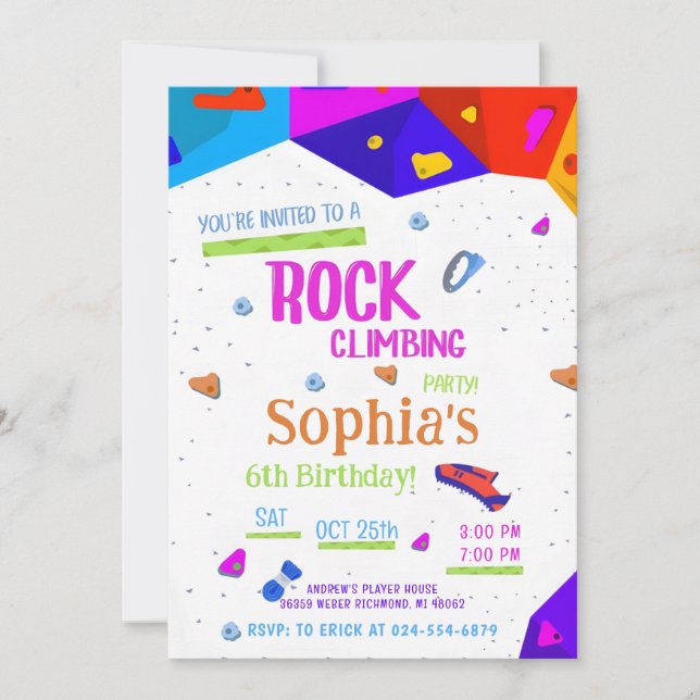 Personal Rock Climbing Birthday Party Invitation (Front)