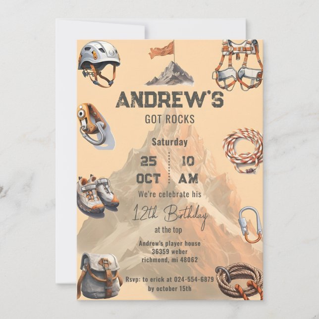 Personal Rock Climbing Birthday Party Invitation (Front)