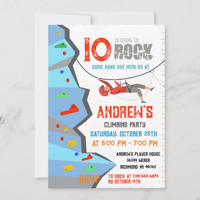 Personal Rock Climbing Birthday Party Invitation (Front)