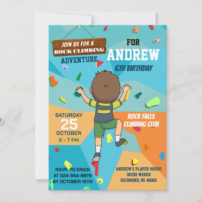 Personal Rock Climbing Birthday Party Invitation (Front)