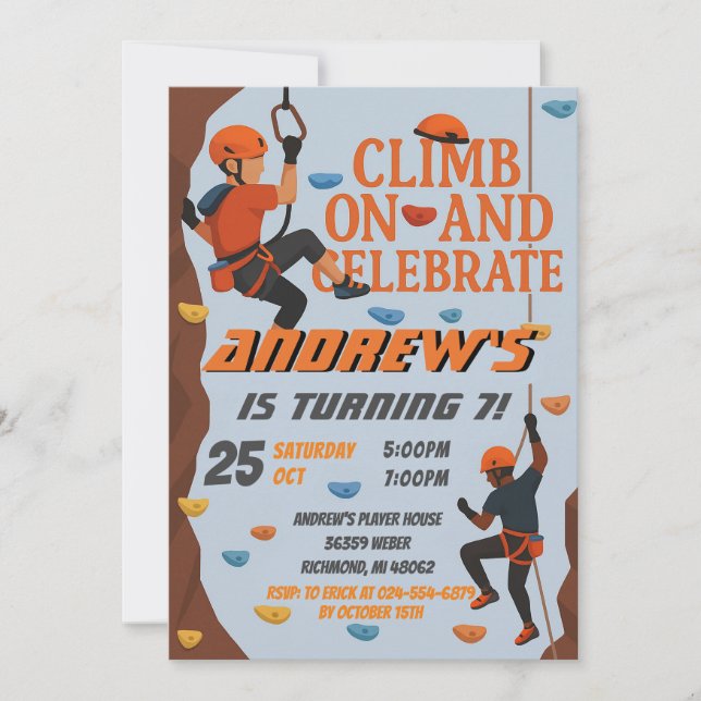 Personal Rock Climbing Birthday Party Invitation (Front)