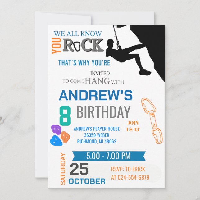 Personal Rock Climbing Birthday Party Invitation (Front)